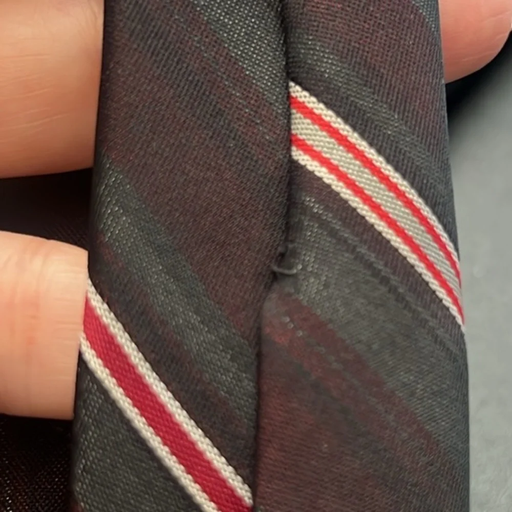 Givenchy Vintage Men’s Designer Tie Burgundy‎ Gray Striped Luxury Retro Necktie